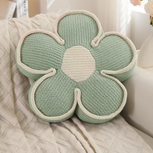 HOKIPO Plush Cotton Flower Cushion | Decorative Throw Pillow for Bed & Sofa - Sage Green