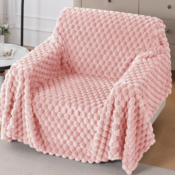 Luxury Rabbit Wool Plush Sofa Throw, Flamingo Pink