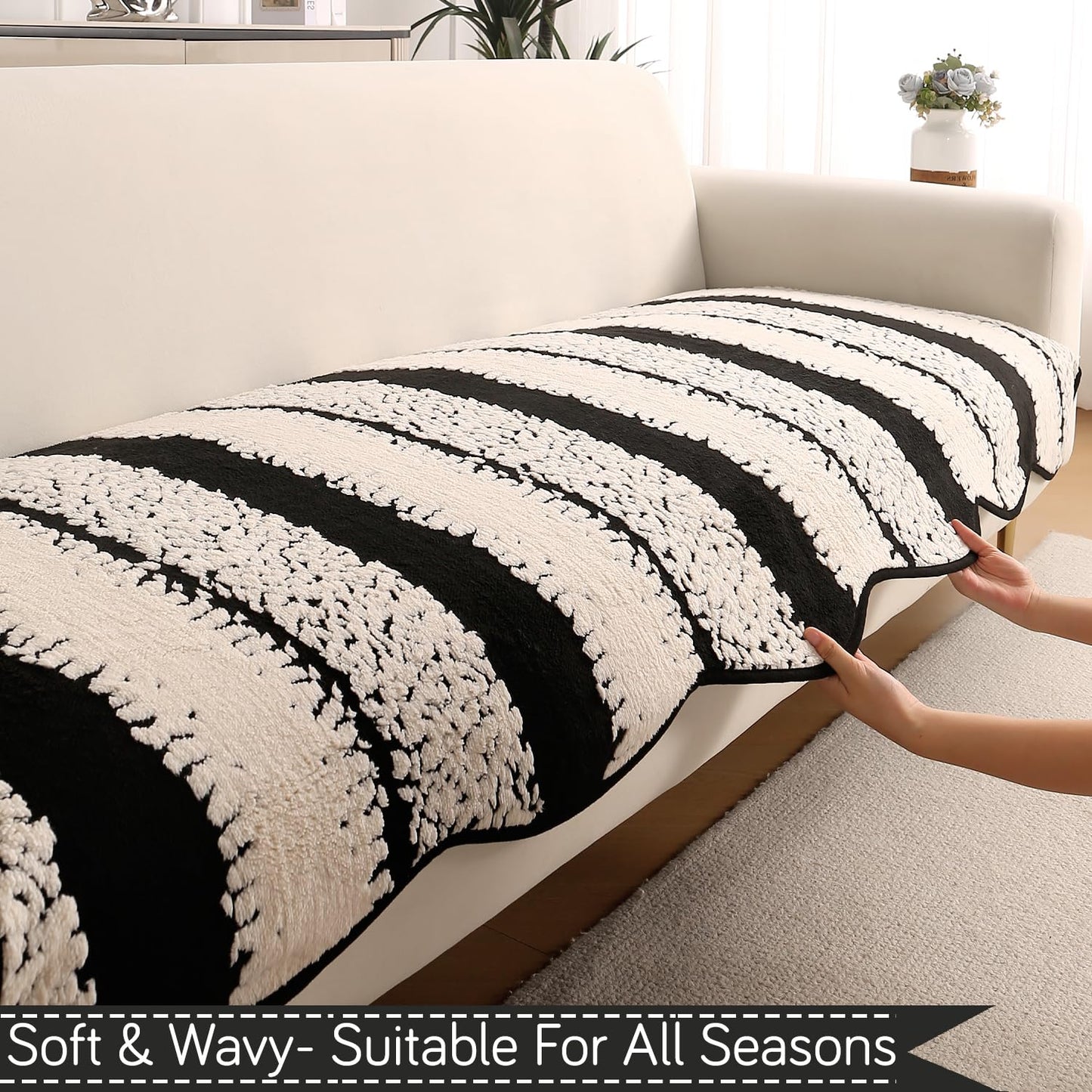 Luxury Wavy Mat with Anti Slip Backing  L Shape Sofa Cover Seat Mat - Black