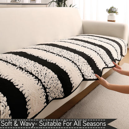 Luxury Wavy Mat with Anti Slip Backing  L Shape Sofa Cover Seat Mat - Black
