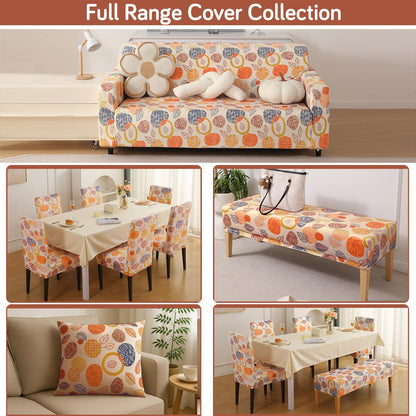 Premium Printed Velvet Dining Bench Cover, Coral Autumn Leaves