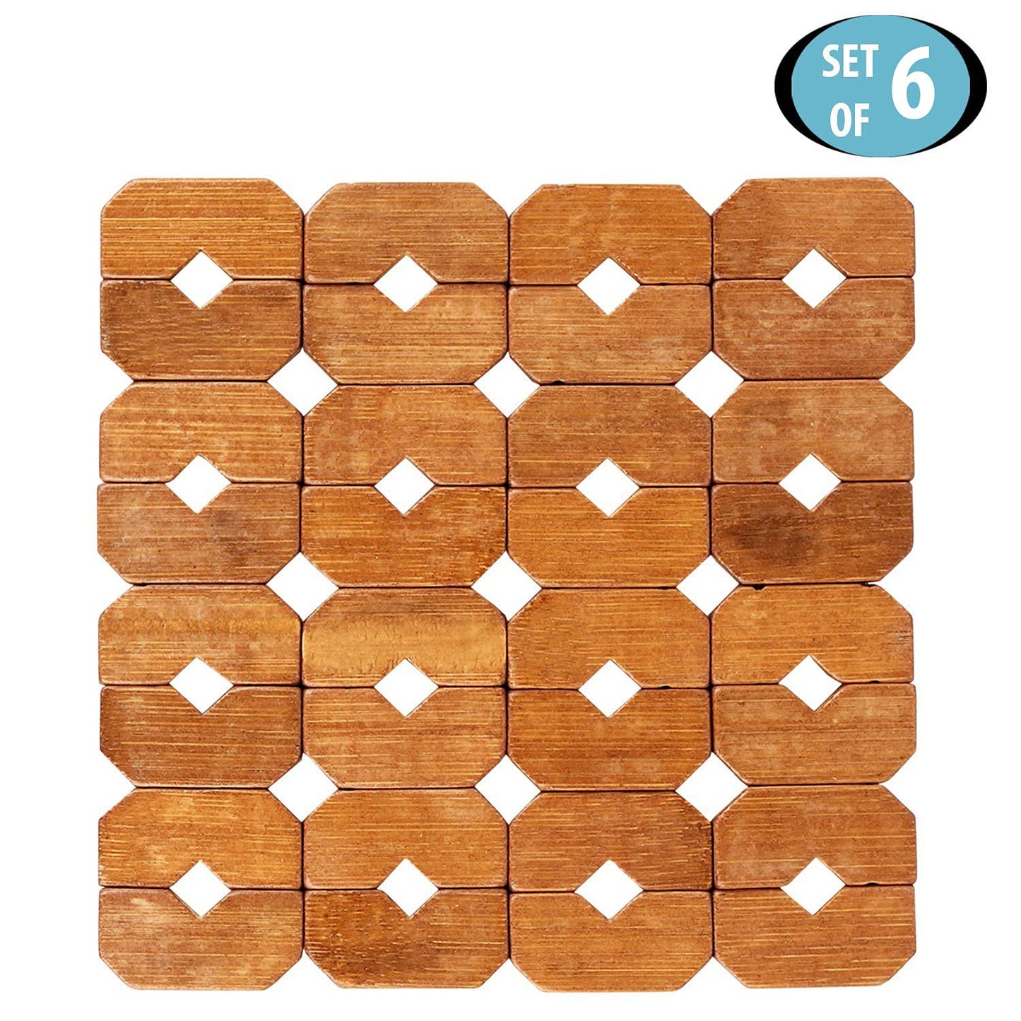 HOKIPO Square Bamboo Coaster Heat Pad, Pan Pot Holder, 15 x 15 cm, Pack of 2/4/6