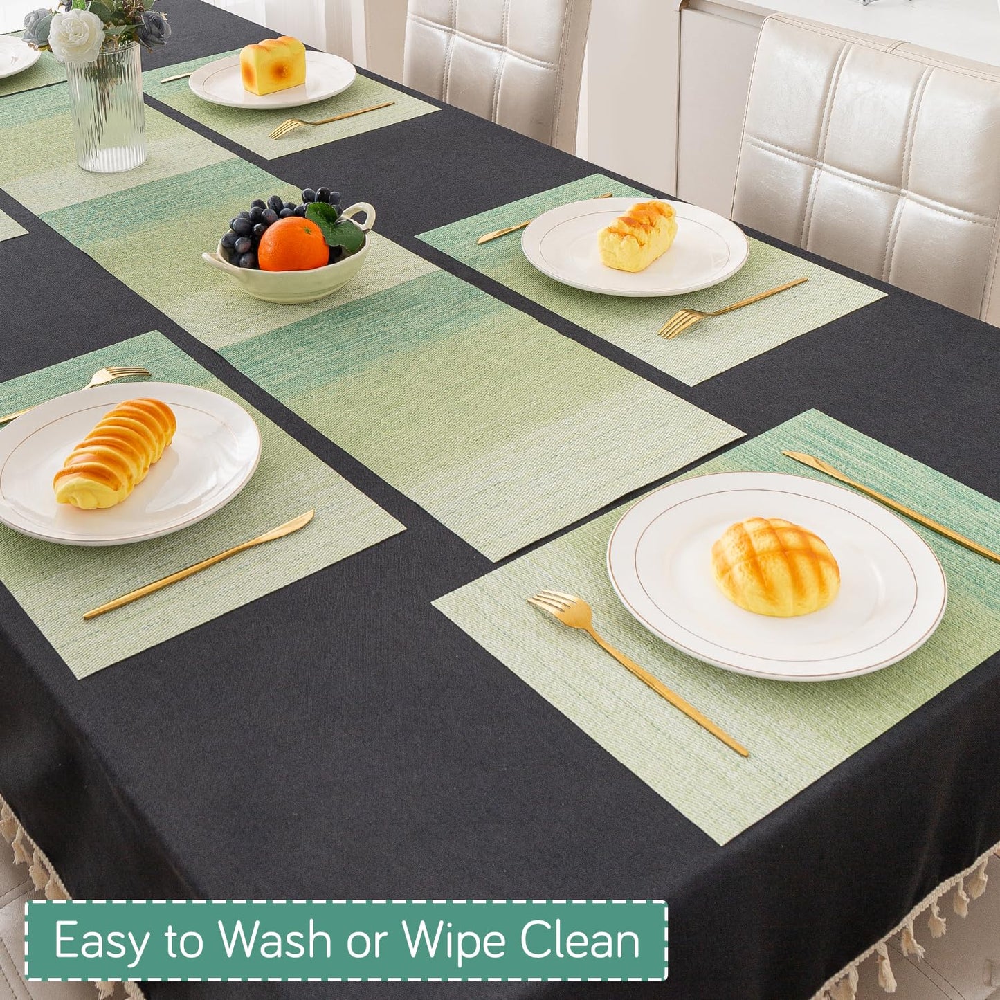 GradientHue PVC Mats for Dining Table - Meadow Mist