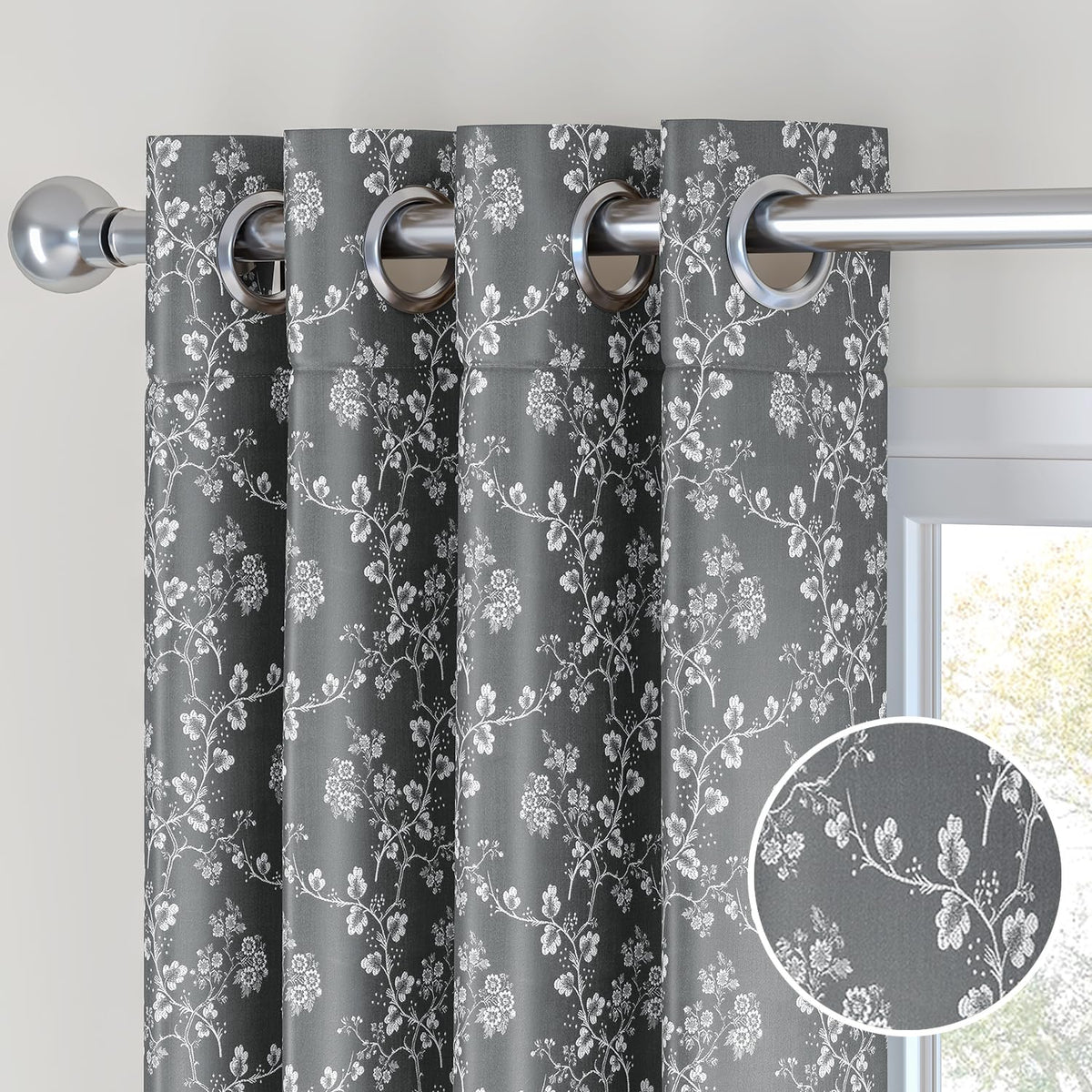 HOKIPO Bahaar Eyelet Curtains, 7 Feet Long - Charcoal Grey - image 7