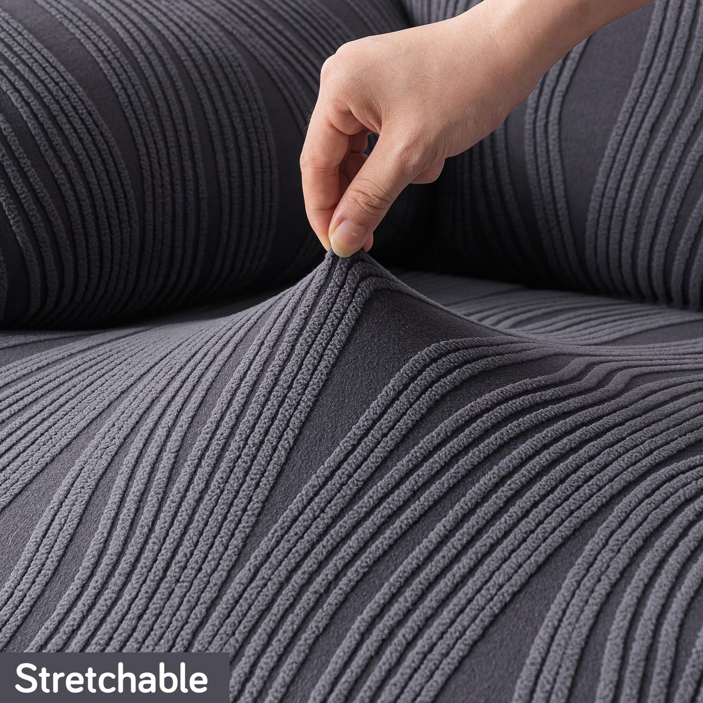 200gsm Knitting Jacquard Sofa Cover 1/2/3/4 Seater Fully Covered, Porpoise Grey