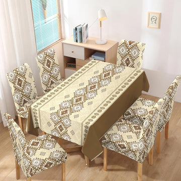 Polyester Dining Chair Covers Set of 4/6 with Matching Tablecloth, Rhombus Moss Brown