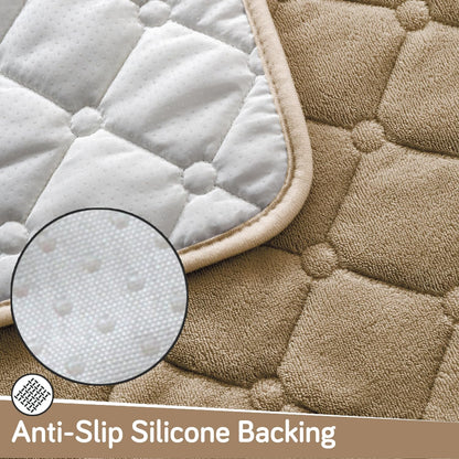 Diamond Tuft Quilted 5-Seater Sofa Mat (3+1+1), Anti-Slip, Sand Beige