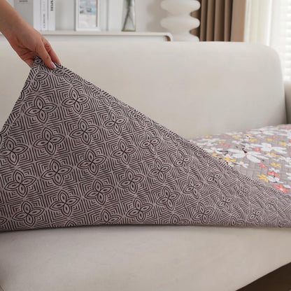 HOKIPO Quilted Sofa Seat Mat for 1/2/3 Seater with 2 Armrest Covers with Pockets, Pastel Brown Sandwort Flower