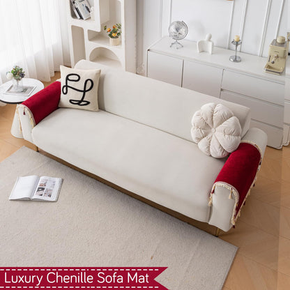 Serenity Tassel Chenille Sofa Cover with Tassel – Crimson Ruby