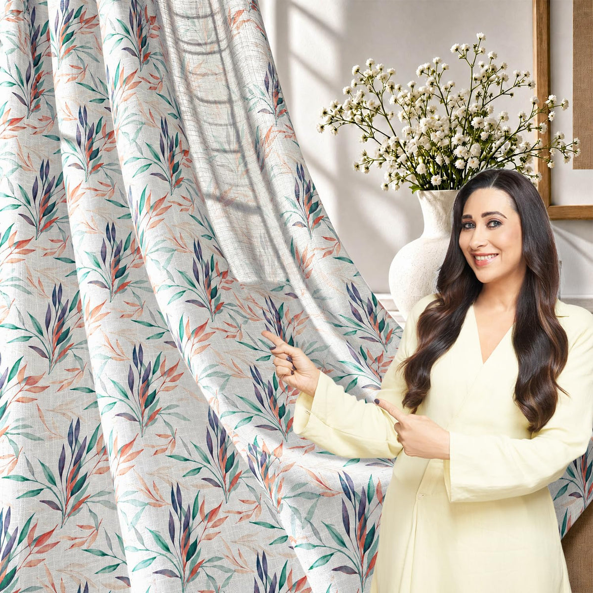 HOKIPO Petals & Poetry Sheer Curtains, 7 Feet Long - Willow Breeze