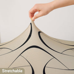 Elastic Printed Dining Bench Stretchable Slipcover, Natural Beige Abstract Art