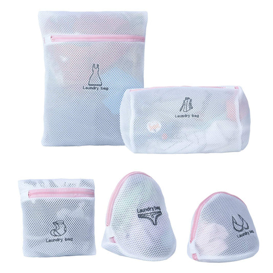 Premium Dual Layered Mesh Bags for Laundry Clothes Washing Bag, Pack of 5 (White)