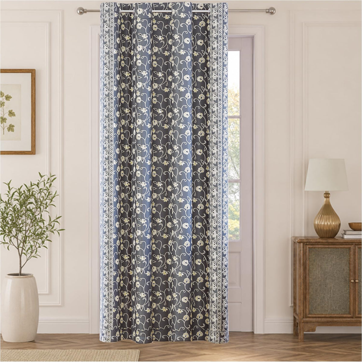 HOKIPO Shahi Bagh Eyelet Curtains, 7 Feet Long - Charcoal Grey - image 2