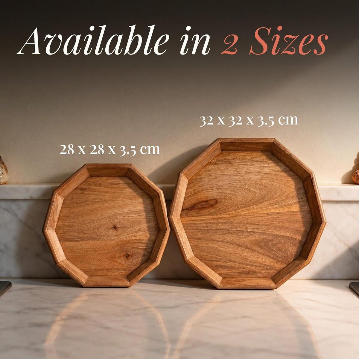 HOKIPO Arbor Mango Wood 10 Sided Serving Tray with Raised Edge, 32 cm - image 6