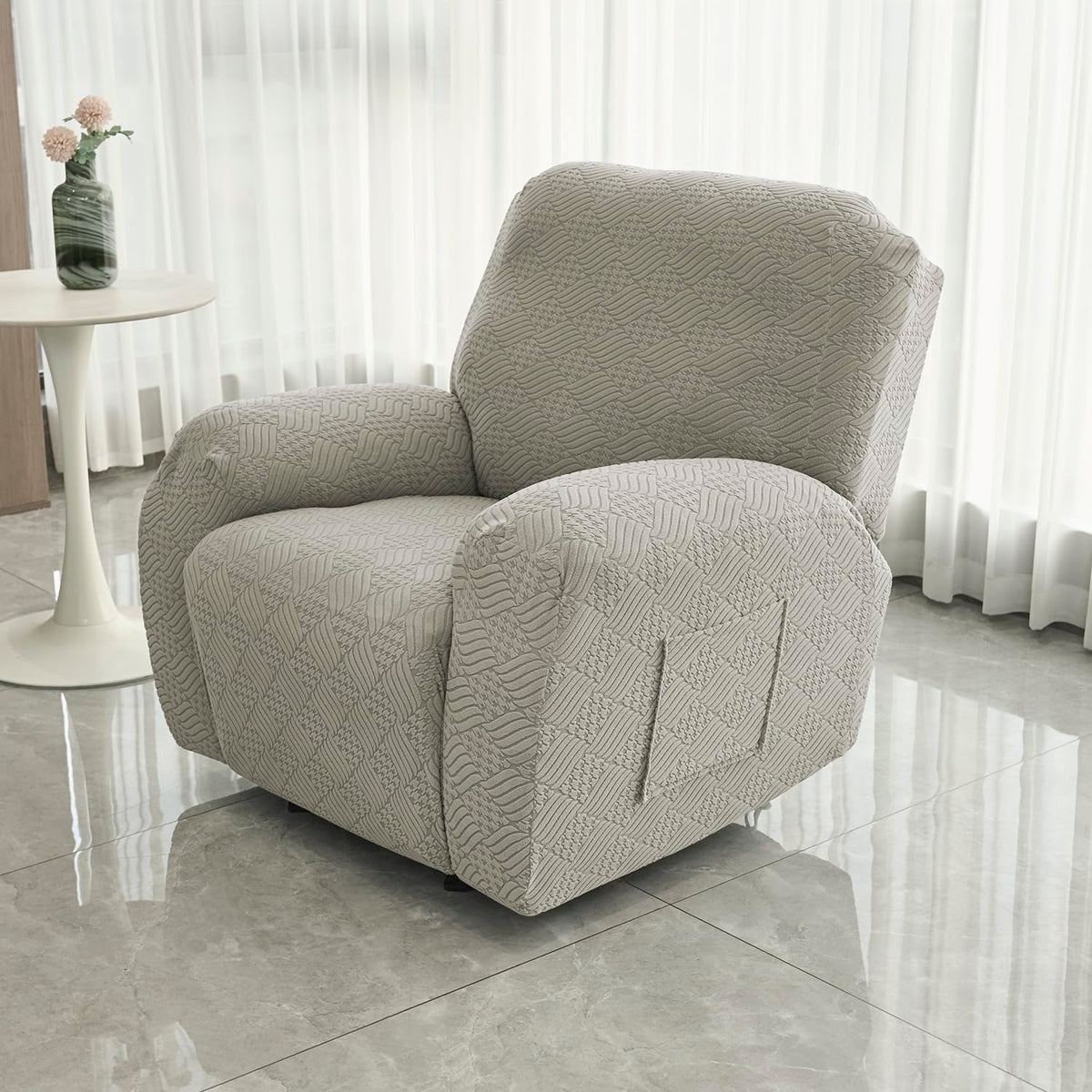 Buy HOKIPO Taupe Brown colour jacquard recliner sofa cover with pocket