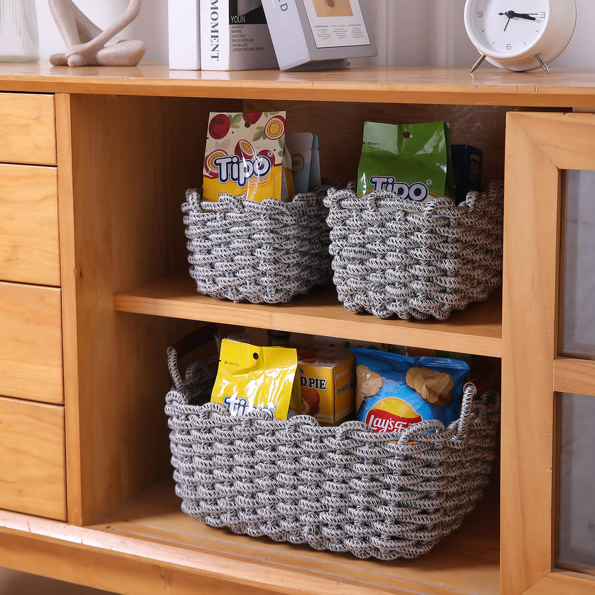 Eco-Friendly Thick Cotton Rope Storage Baskets Set of 3, Grey