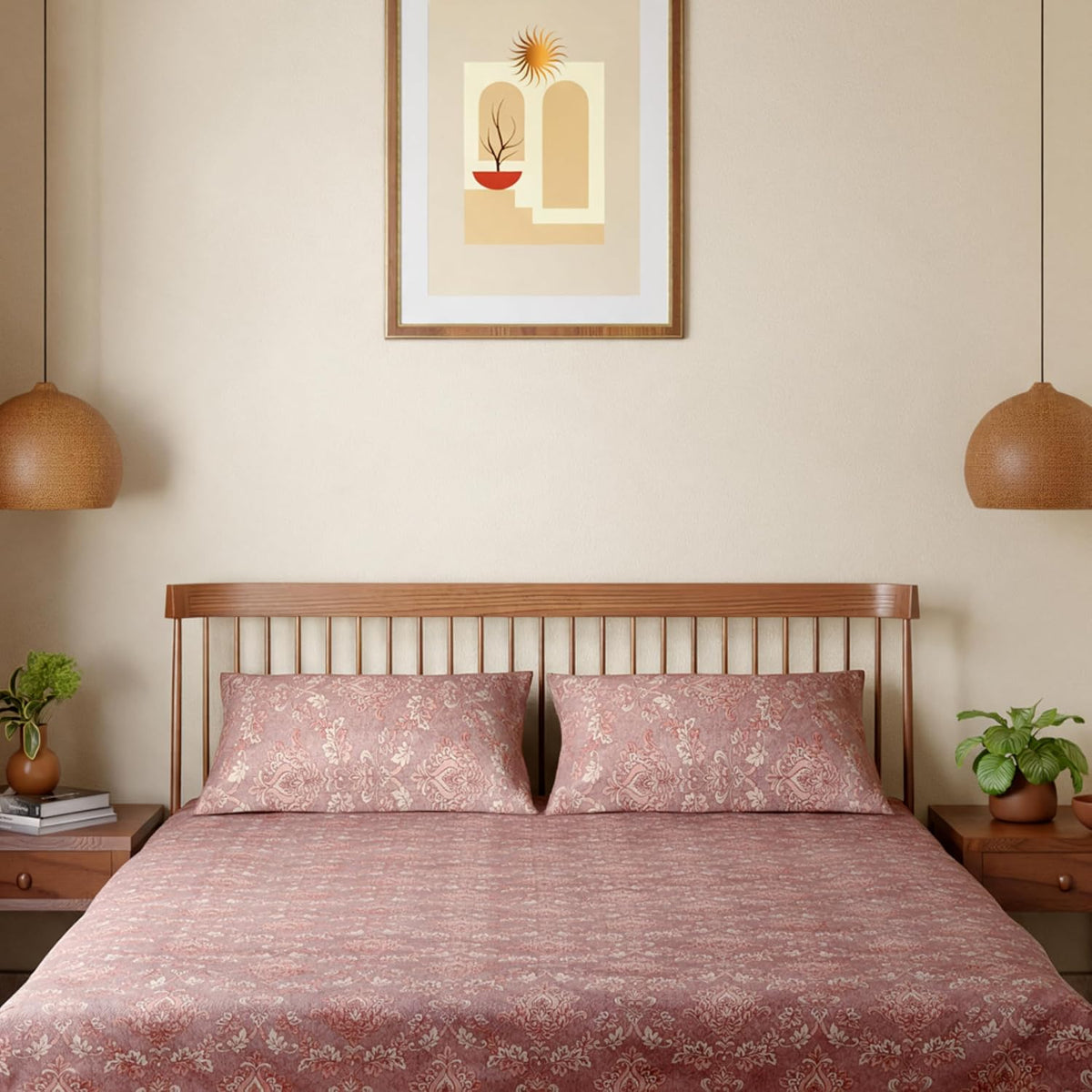 HOKIPO King Size Cotton Bedsheet, 2 Pillow Covers, Reversible, Rose - image 9