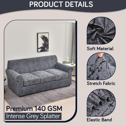 Printed Stretchable Sofa Slipcover with 1/2/3 Pc Separate Seat Cushion Cover for each 1/2/3 Seater, Intense Grey Splatter