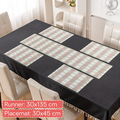 Classic Checks PVC Washable Mats for Dining Table - Mint Green