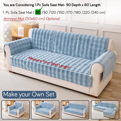'FurHug' Premium Faux Rabbit Fur Sofa Seat Mats, Charm Blue