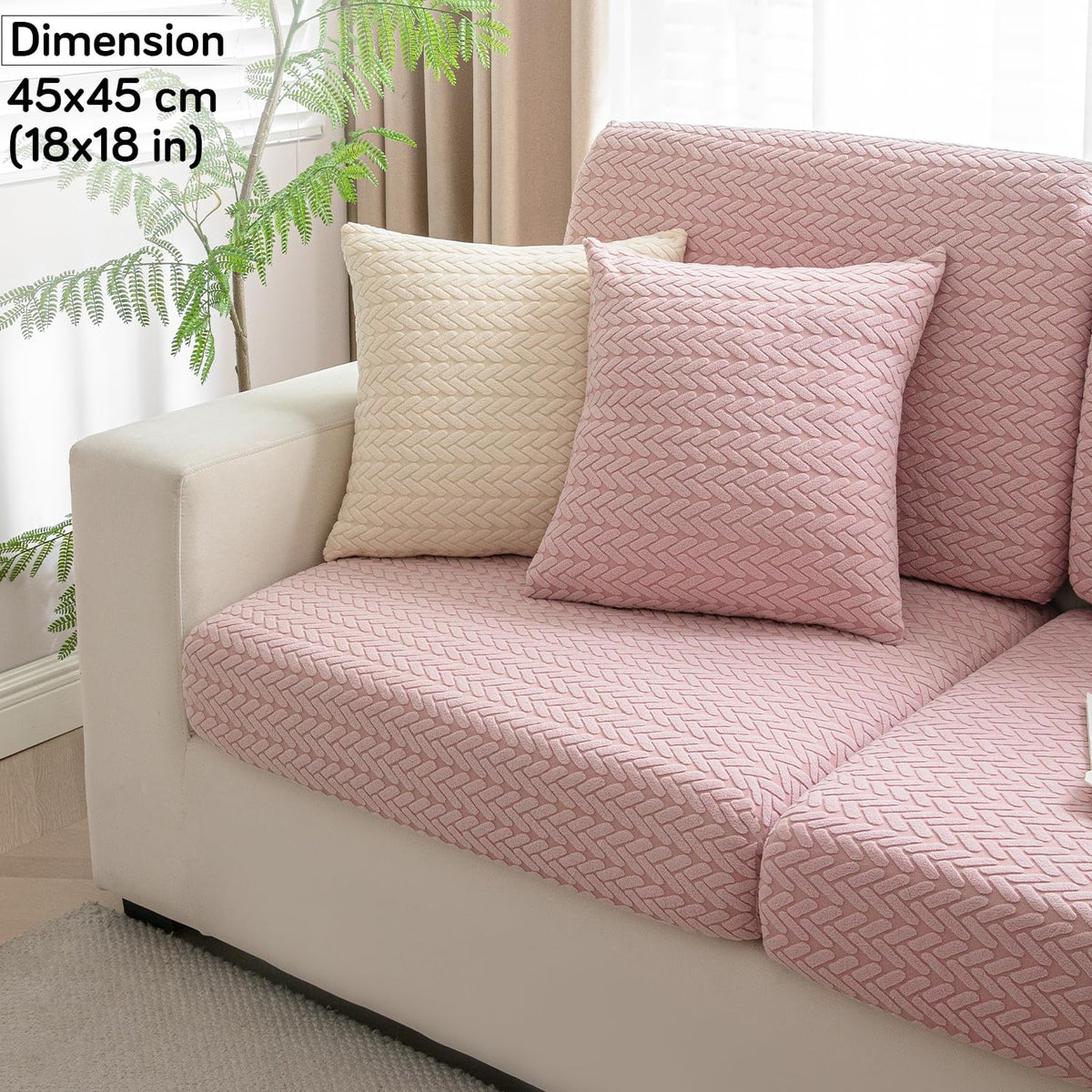 Pink Colour Grid Texture Jacquard Sofa Cushion Cover