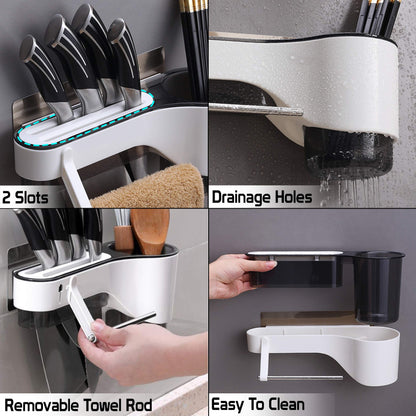 Plastic Magic Sticker Series Wall Mounted Spoon and Knife Holder for Kitchen (Standard)