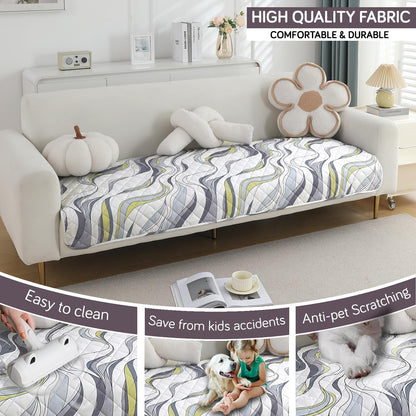 Quilted 1/2/3 Seater Waterproof and Anti-Slip Sofa Cover Mat, Curved Lines Pearl White