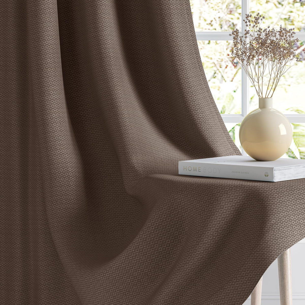 HOKIPO Horizon Dimout Eyelet Curtains, 7 Feet Long - Mocha Brown