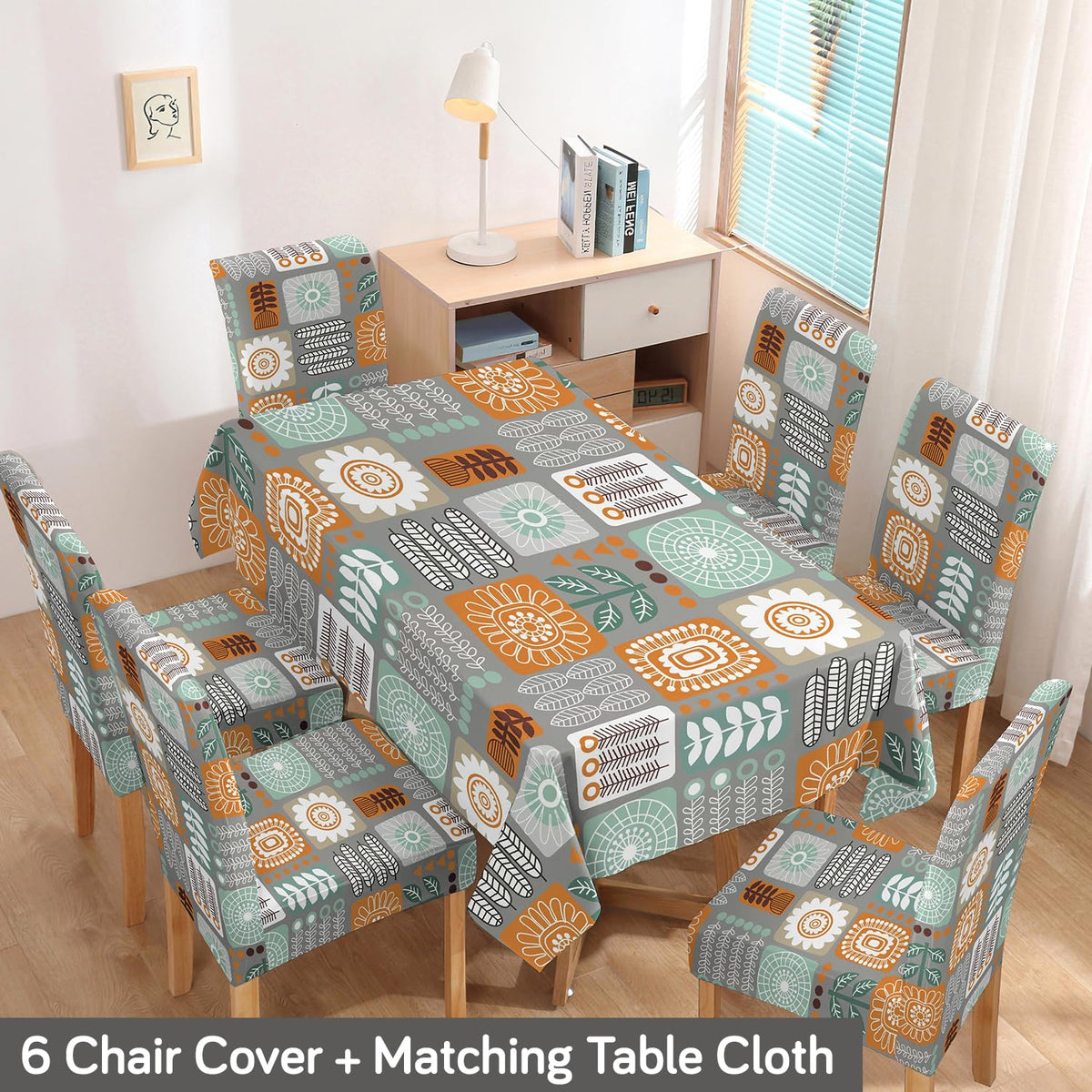 Cool Grey Dining Table Cover with Chair Covers | 4/6 Seater