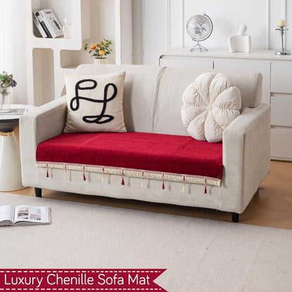 Serenity Tassel Chenille Sofa Cover with Tassel – Crimson Ruby