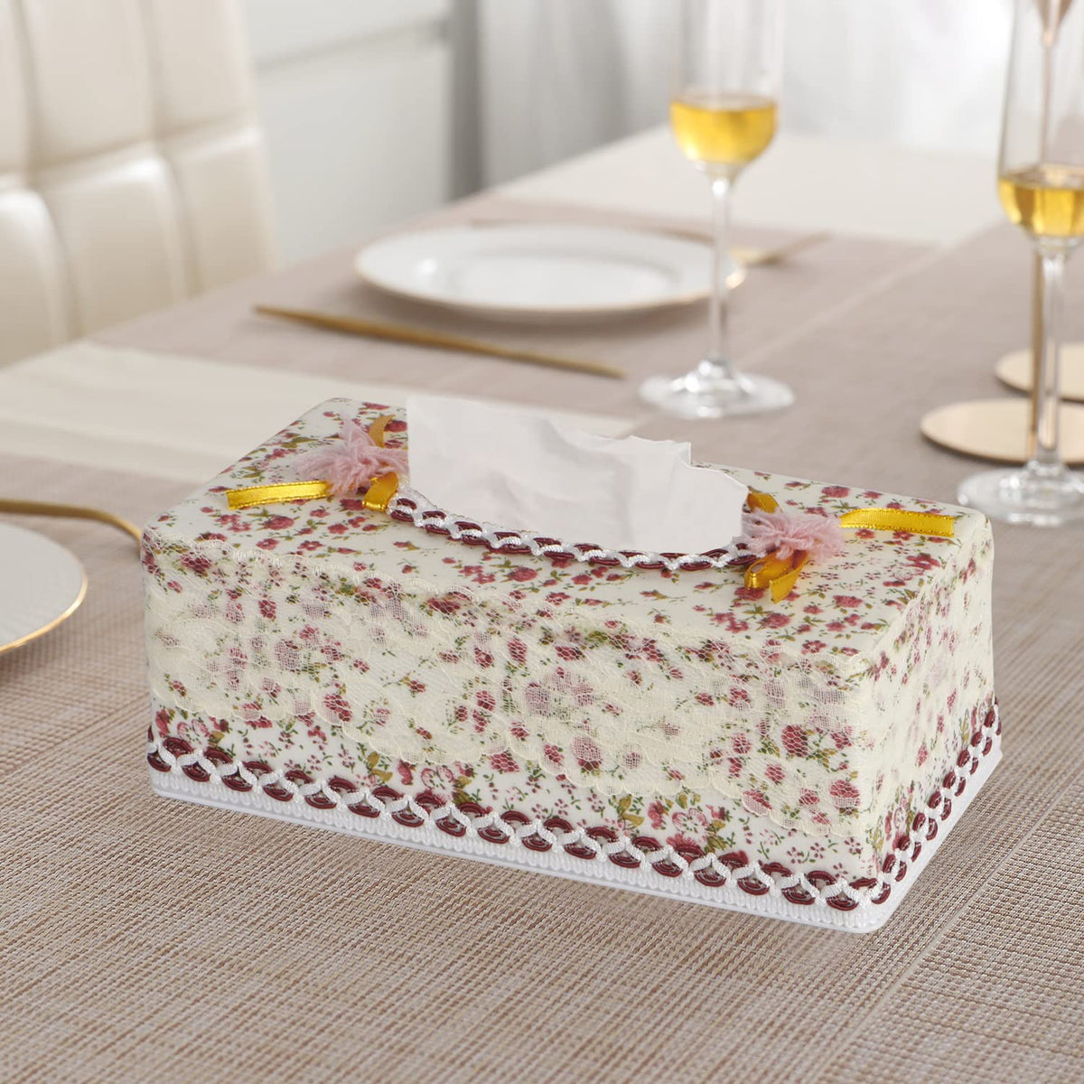 Plastic Tissue Box Holder, Floral Red
