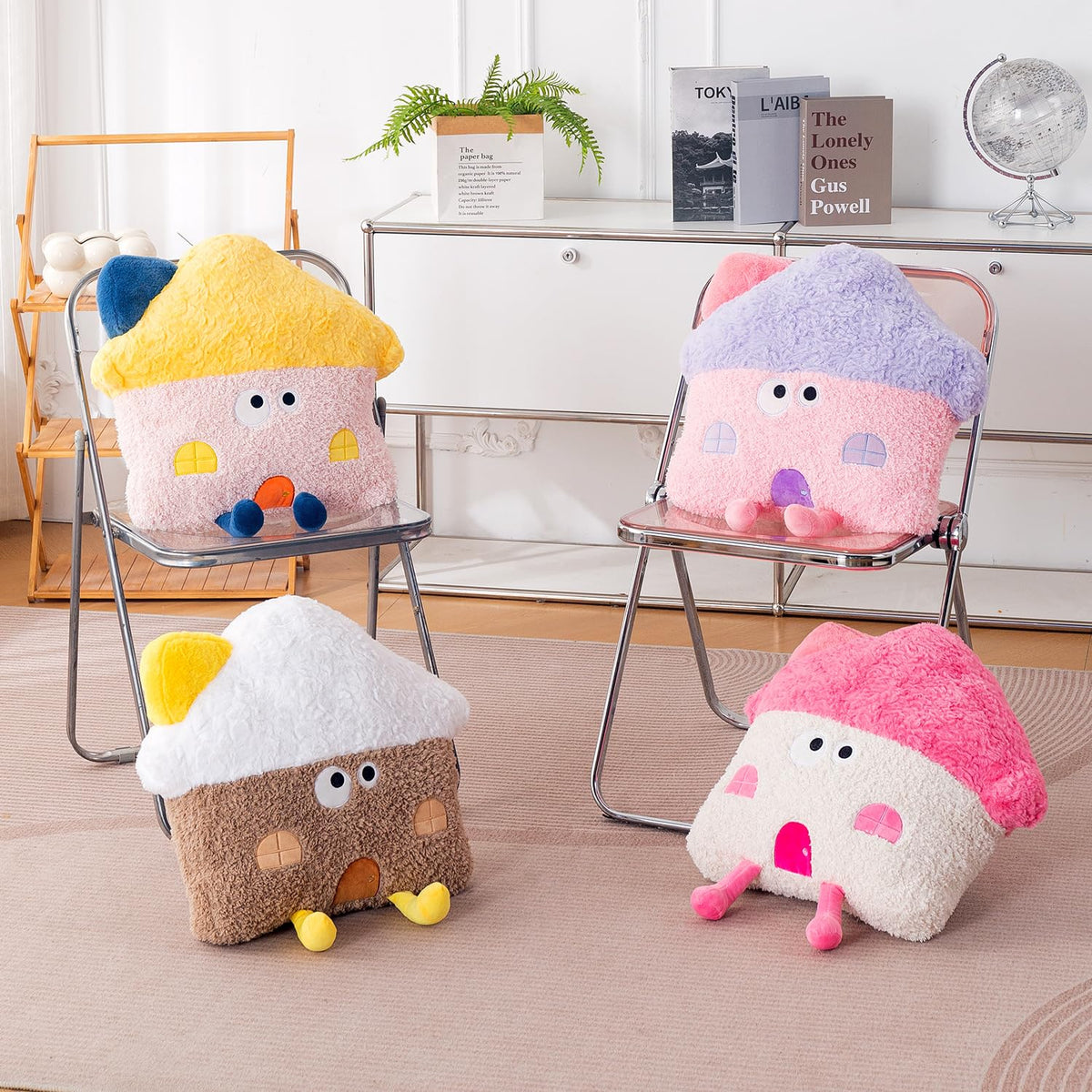 HOKIPO Mushroom House Shaped Cushion for Kids Room & Nursery, 46 cm, Brown
