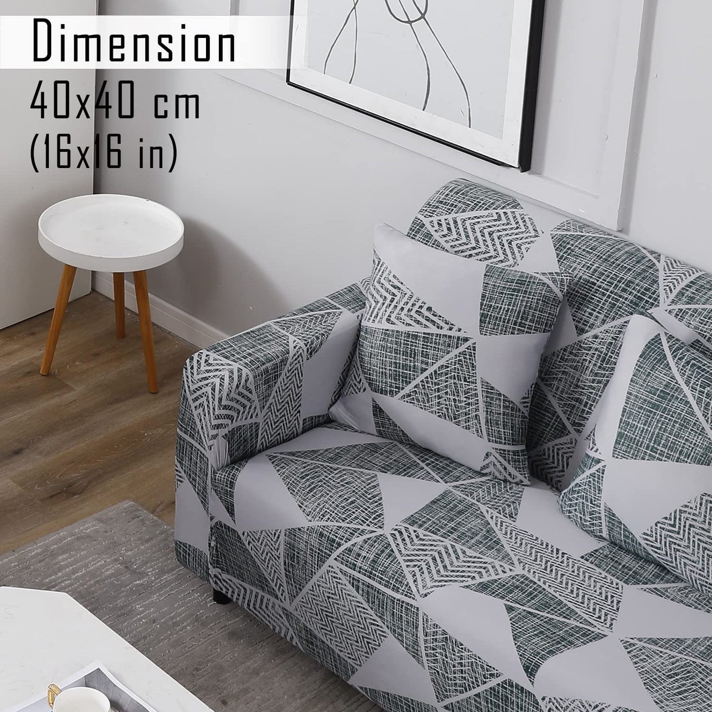 HOKIPO Stretchable Pack of 2 Cushion Cover 16x16 inch, Grey Geometric Abstract