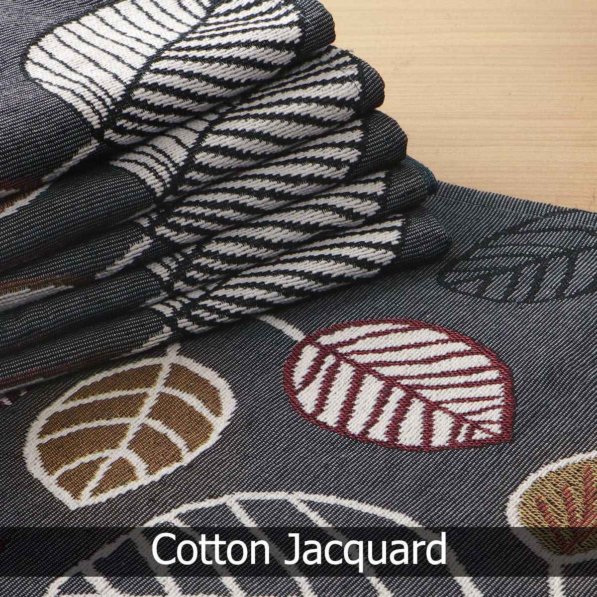 Cotton Jacquard Dining Table Mats, Grey Leaves