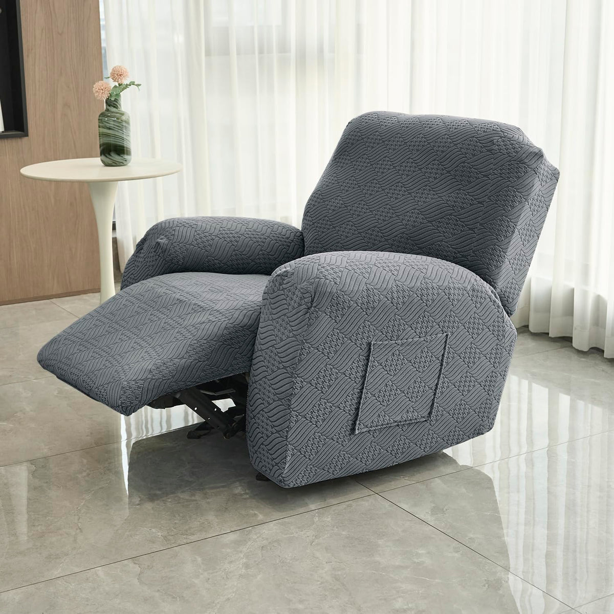 Premium 170 GSM Jacquard Fully Covered Recliner Sofa Cover for 1/2/3 Seaters, Dark Grey