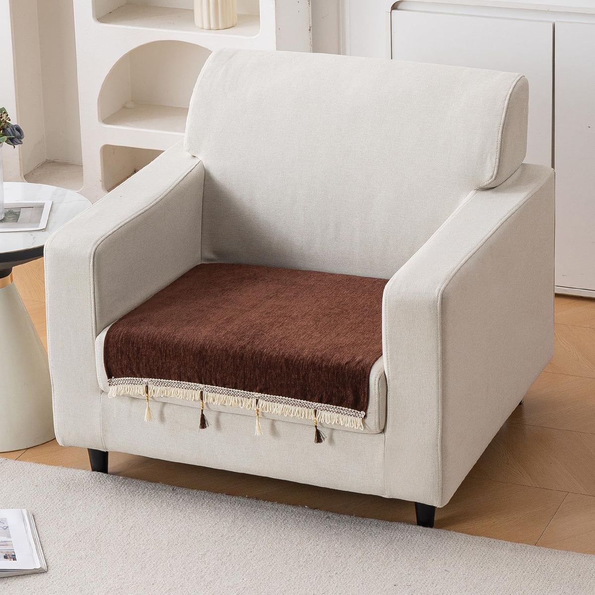 Serenity Tassel Chenille Sofa Cover with Tassel – Chestnut Luxe