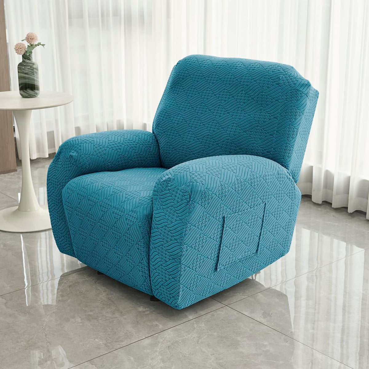 Buy Turquoise Colour Jacquard Single Seater Recliner Sofa Cover