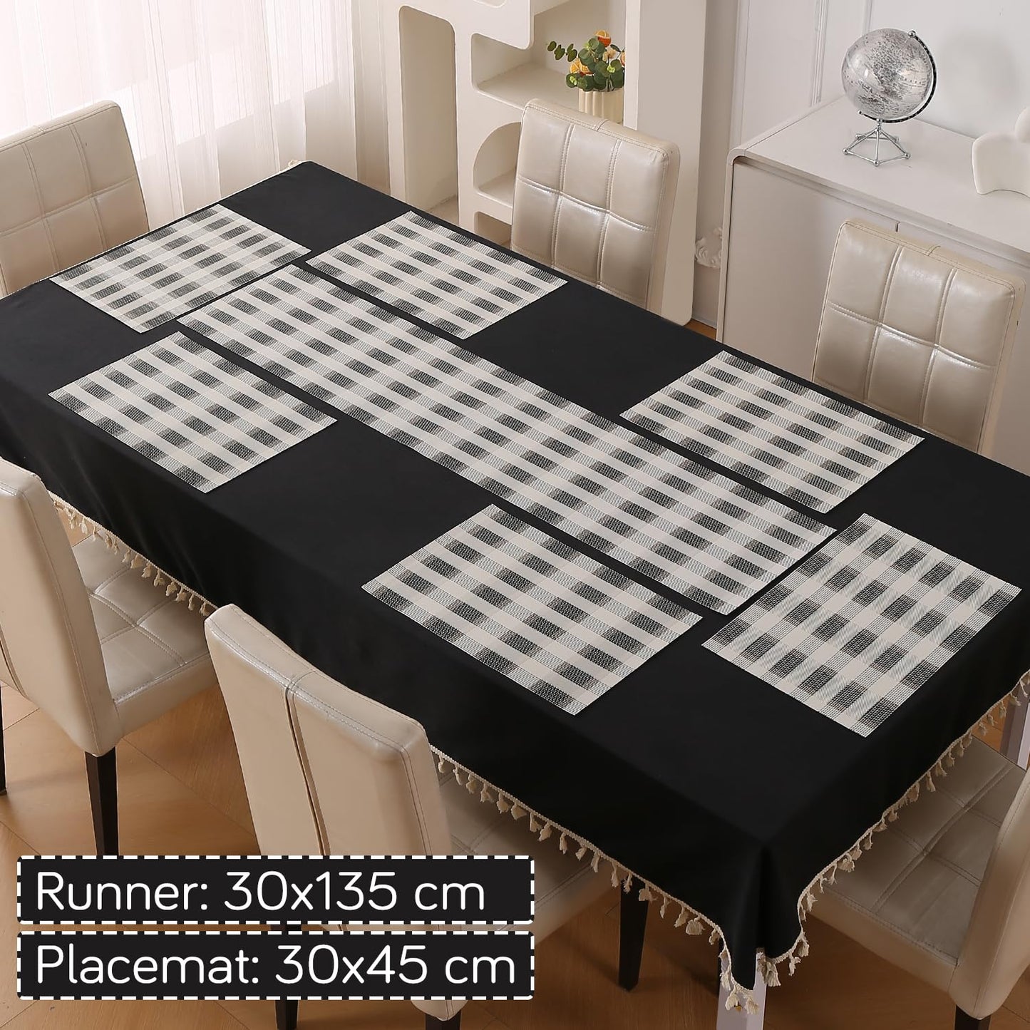Classic Checks PVC Washable Mats for Dining Table - Sable Black