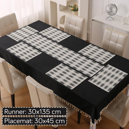 Classic Checks PVC Washable Mats for Dining Table - Sable Black