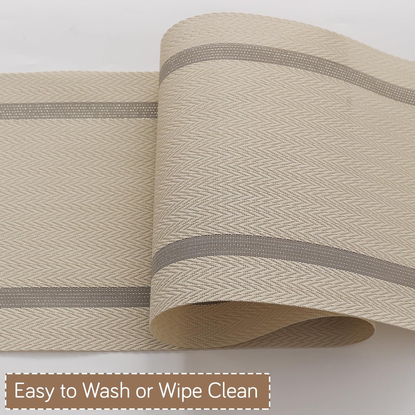 Chevron Stripes PVC Mats for Dining Table - Buttercream Beige