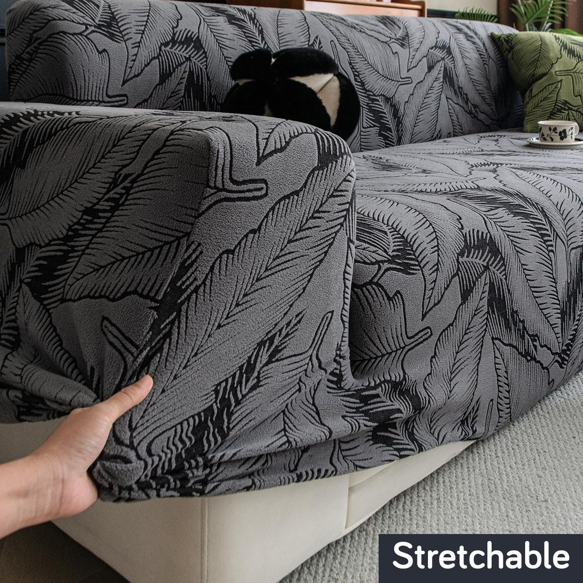 Buy shadow grey colour stretchable dual tone series knitting jacquard sofa cover​s