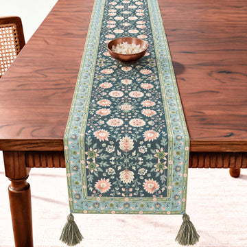 HOKIPO Floral Printed & Embroidered Table Runner, Charcoal Sage - image 1