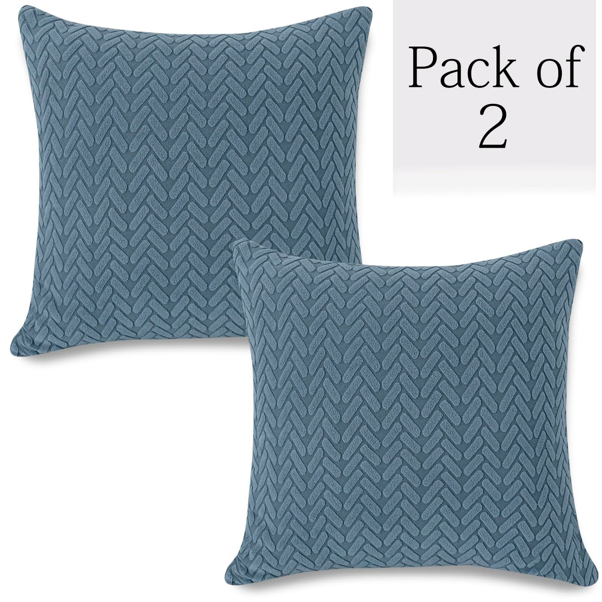 Dark Blue Colour Grid Texture Jacquard Zippered Cushion Cover Set