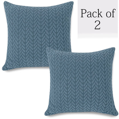 HOKIPO Jacquard Pack of 2 Sofa Cushion Cover 18x18 Inches, Dark Blue