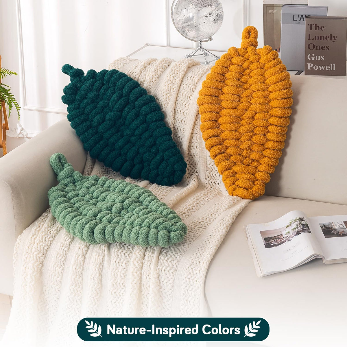 HOKIPO Leaf Shaped Plush Cushion for Sofa, Chair & Bed, 62 cm, Dark Green