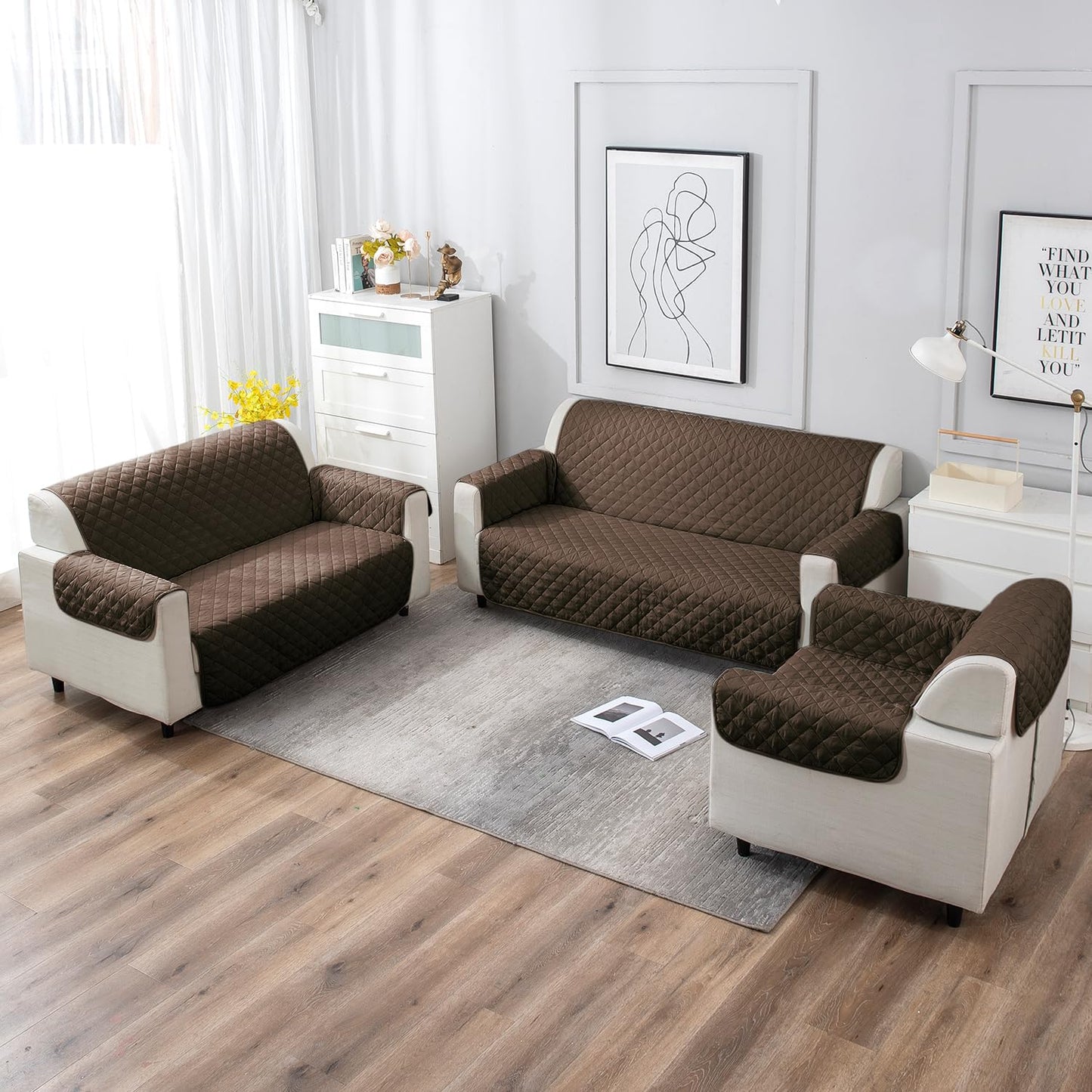 UrbanQuilt Quilted Polyester Sofa Cover Mat Pet Friendly, Chocolate Brown