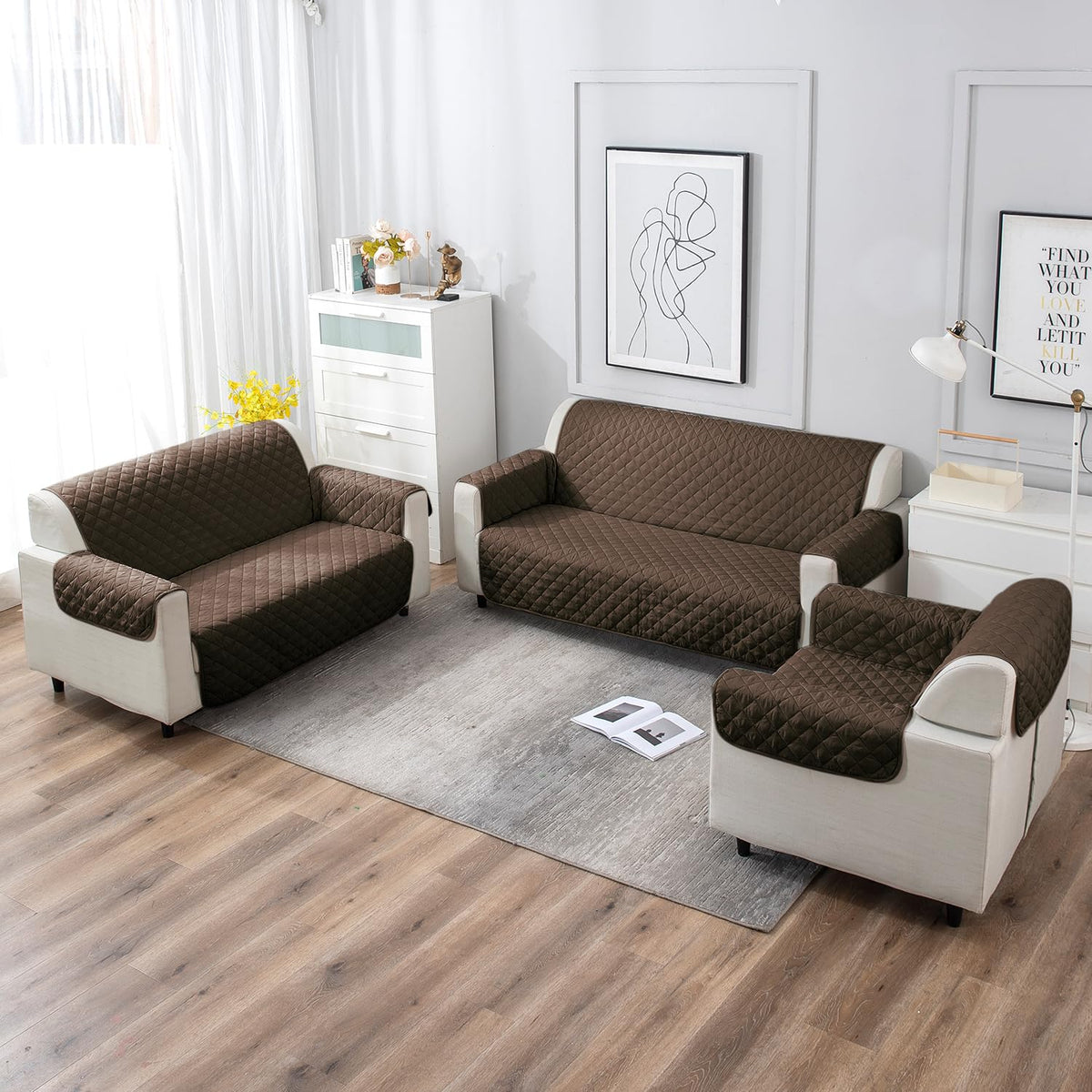UrbanQuilt Quilted Polyester Sofa Cover Mat Pet Friendly, Chocolate Brown