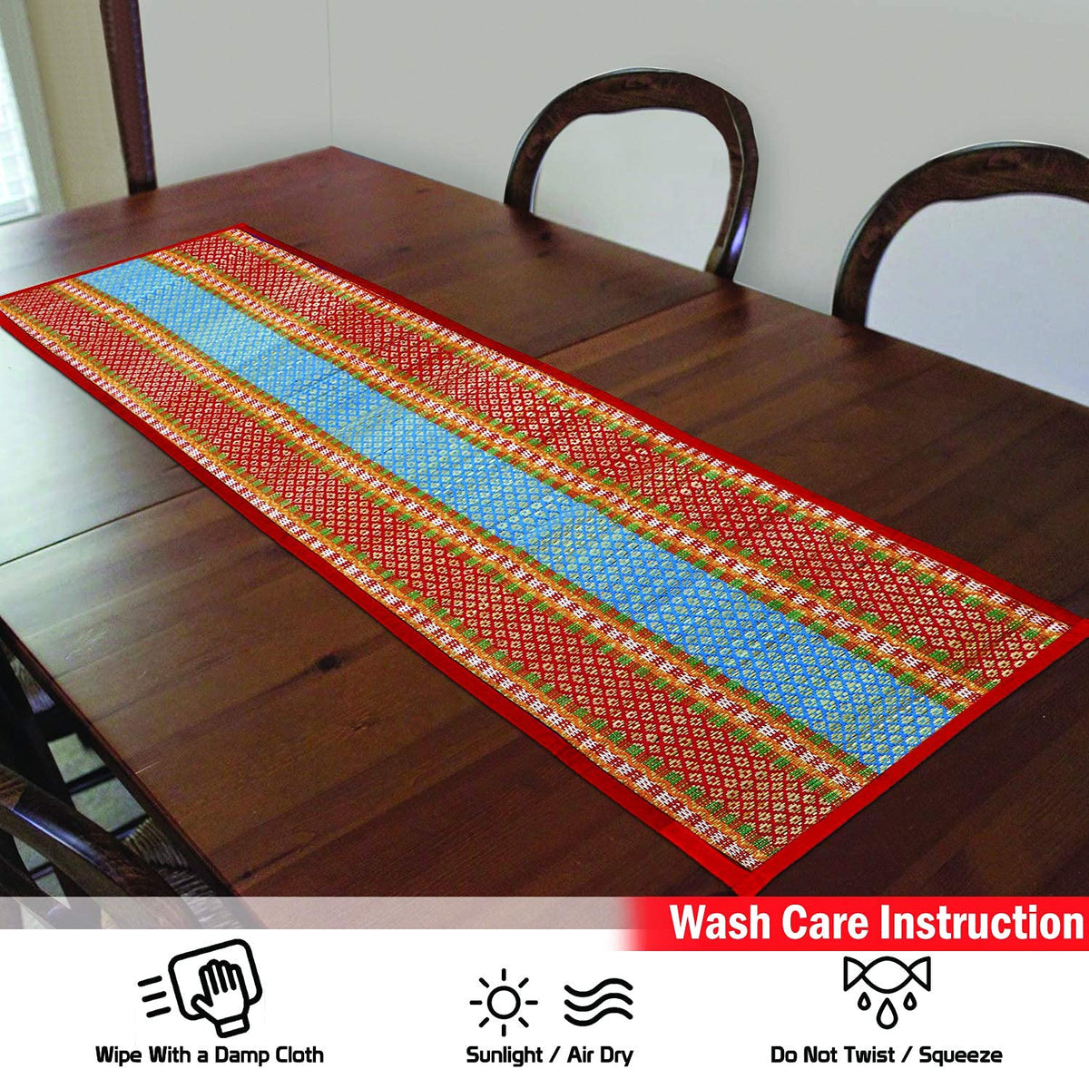 Buy Red Colour Natural Handmade Madurkathi Table Runners for Easy To Clean By Simply Wipe Clean With A damp Cloth. Air or Sun Dry Before Storing | HOKIPO