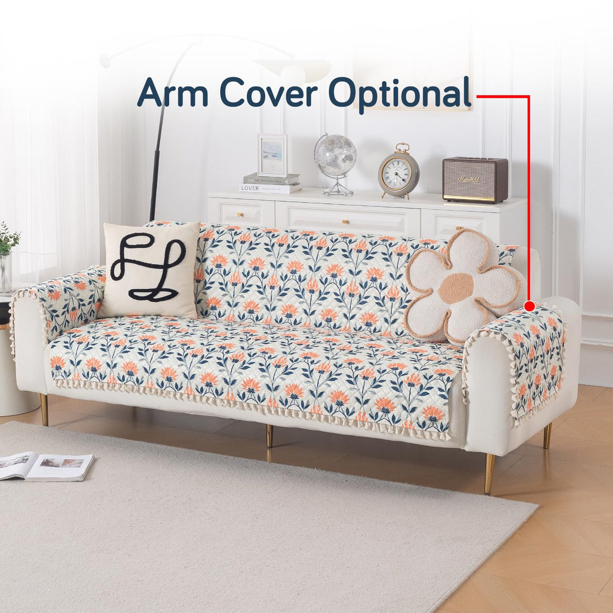 Quilted Sofa Cover 5-Seater Sofa Cover (3+1+1), Tassel Twigs | Folk Garden
