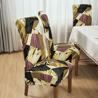 PolySpandex 140gsm High Back Dining Chair Cover Set of 1/2/4/6, Wine Abstract Geometry